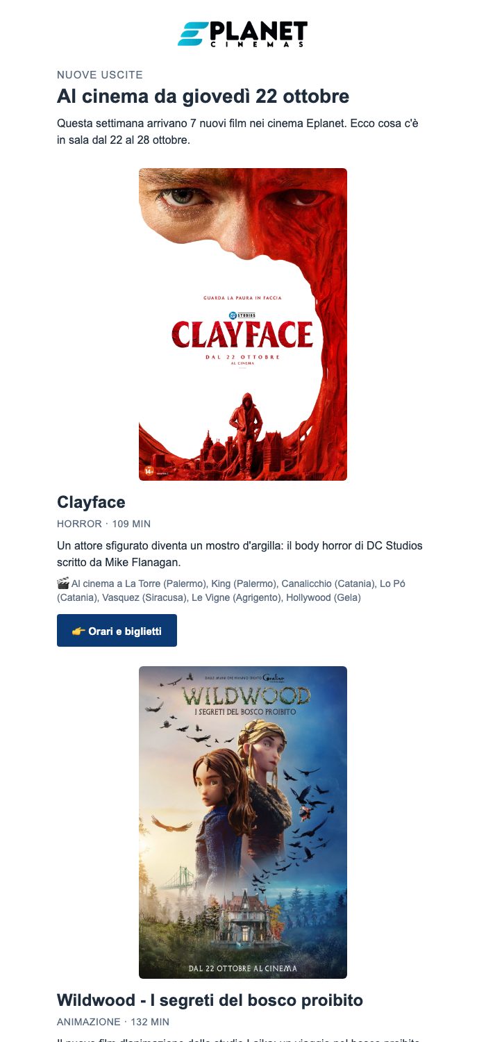 Newsletter Eplanet Cinemas: nuove uscite al cinema da giovedì 22 ottobre