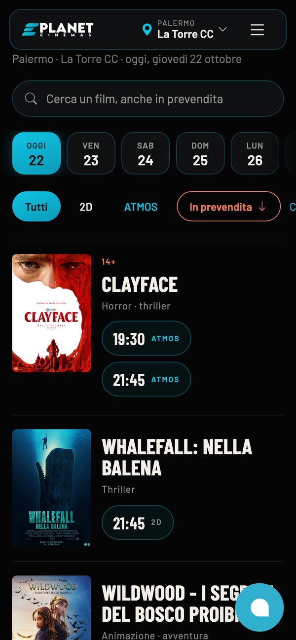 Programmazione di Eplanet La Torre da telefono: giorni, filtri, locandine e orari